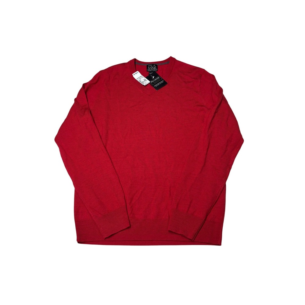 NWT Jos. A. Bank Mens Traveler Merino Wool V-Neck Sweater Red Small 1442 01183